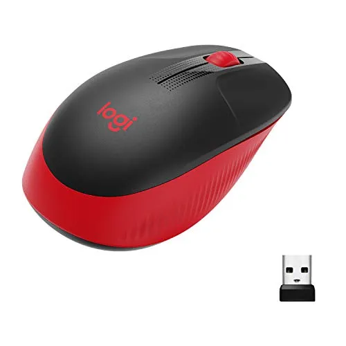 Mouse sem fio Logitech M190 com Design Ambidestro de Tamanho Padro, Conexo USB e Pilha Inclusa - Vermelho